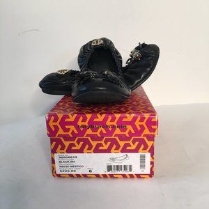 Tory Burch Reese Mestico Black Leather Tassel Ballerina Flats 8